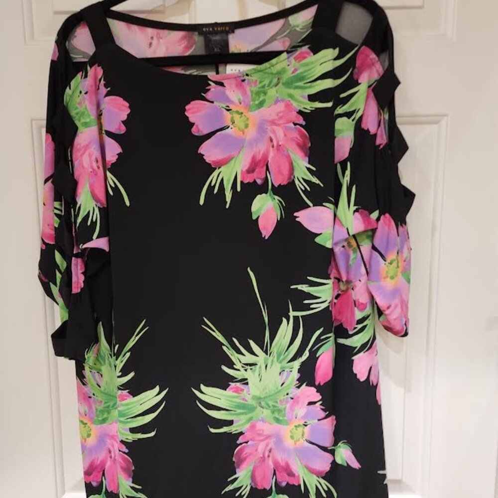 EVA VARRO  XL TUNIC TOP W/ LATTICE SLEEVES NWT